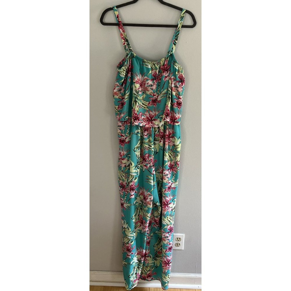 Romper Jumpsuit women XL Tank wide leg pants Hawaiian Resort Cruise Time and Tru
